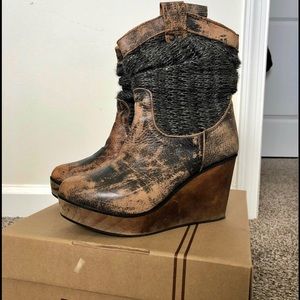 Bedstu Wedge Boots Booties Platform Bruges 7.5 Black Lux